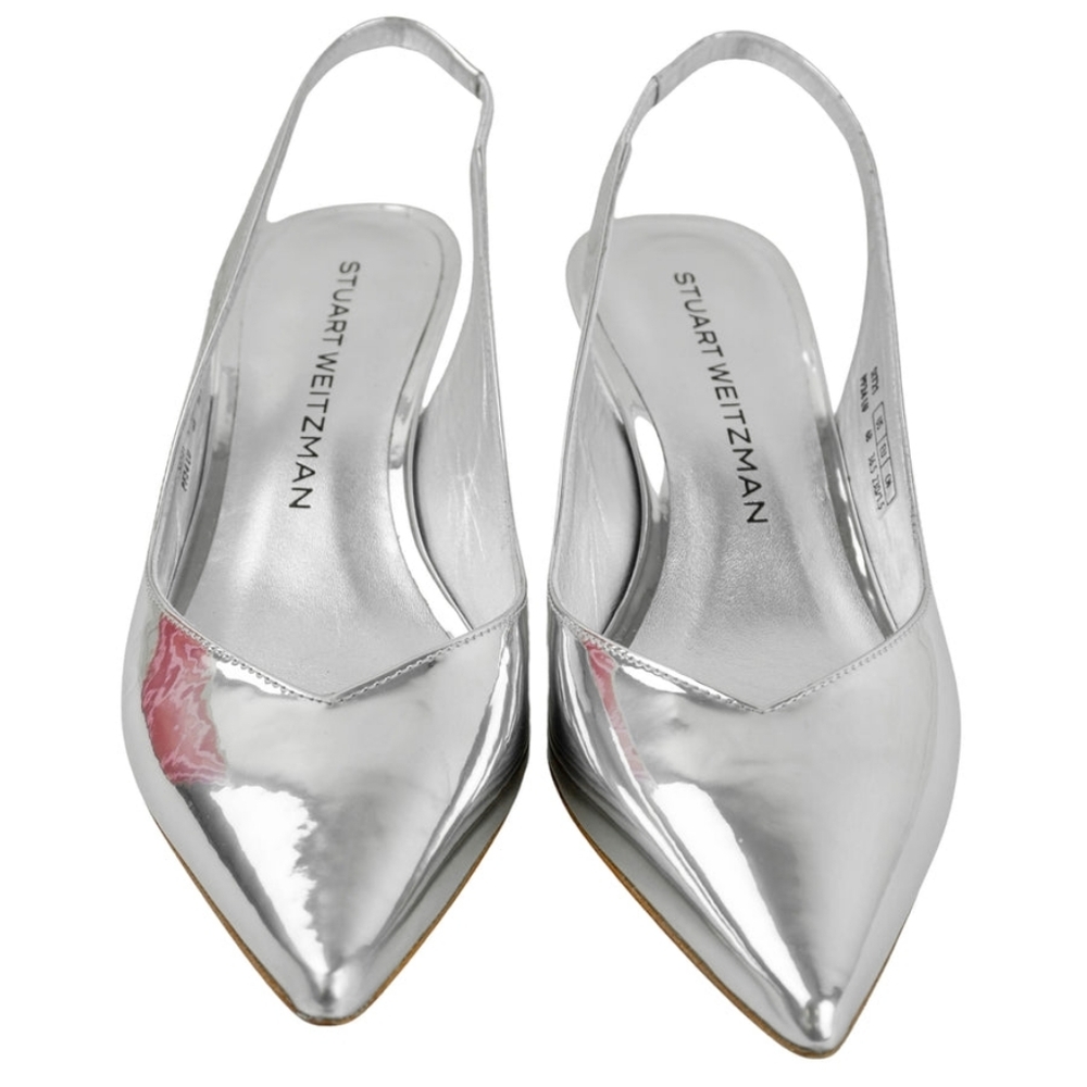 Sz 7.5 Nib Stuart Weitzman Eva 50 Silver Women's Slingback Heels - Picture 6 of 11